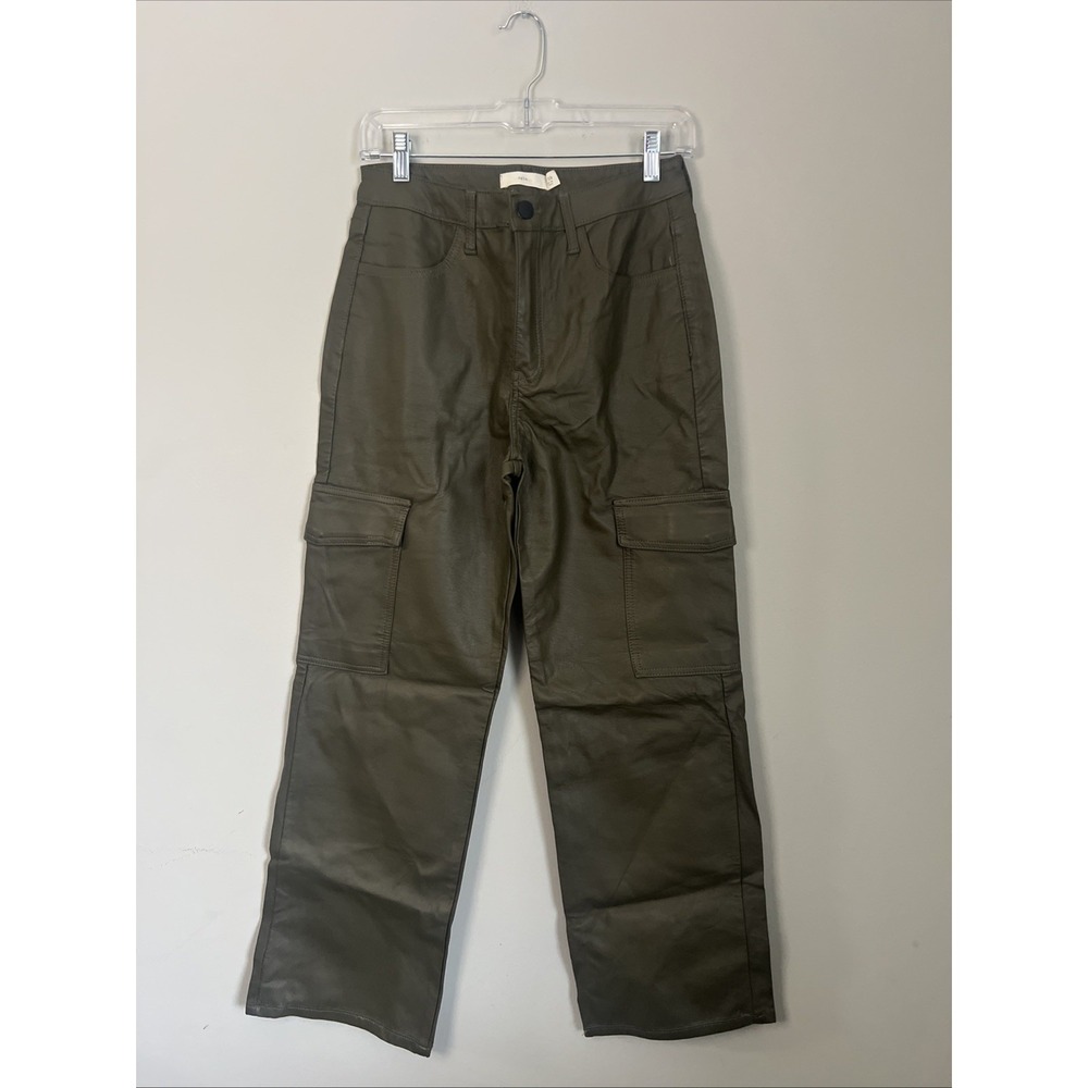 Faux Leather tgla Olive Green Vegan Leather  Urban Cargo Pants Size 9/29